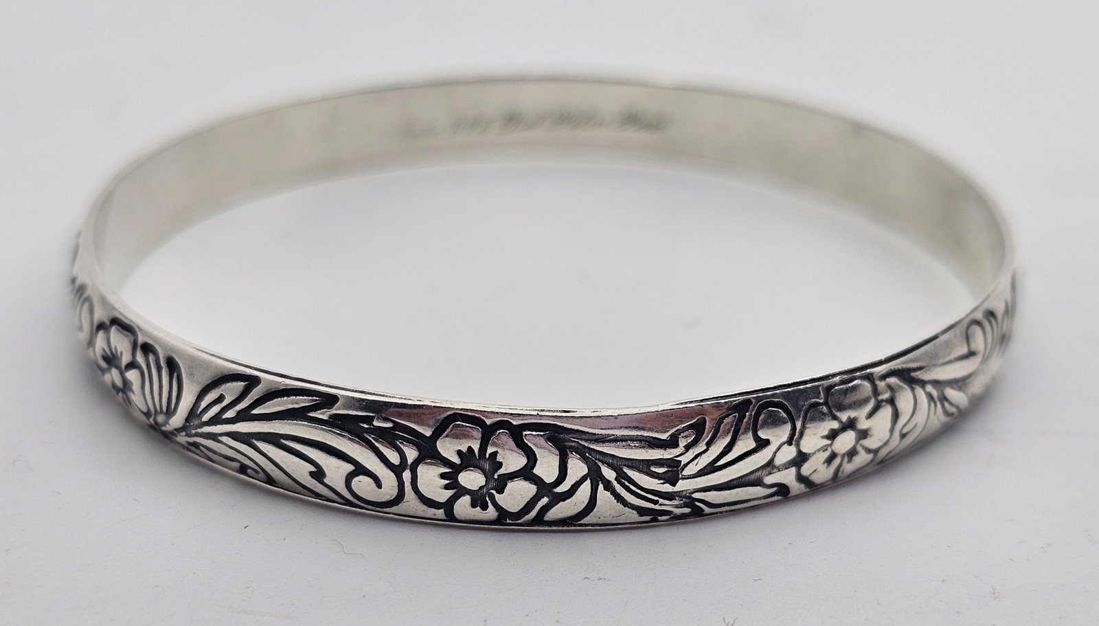 Del Pilar Paris, Sterling Silver Bangle Bracelet: Sterling Silver Bangle Bracelet, marked inside Plata 925 Del Pilar Paris 2 1/2" x 2 1/2" x 1/4" Weight: 12,4 g