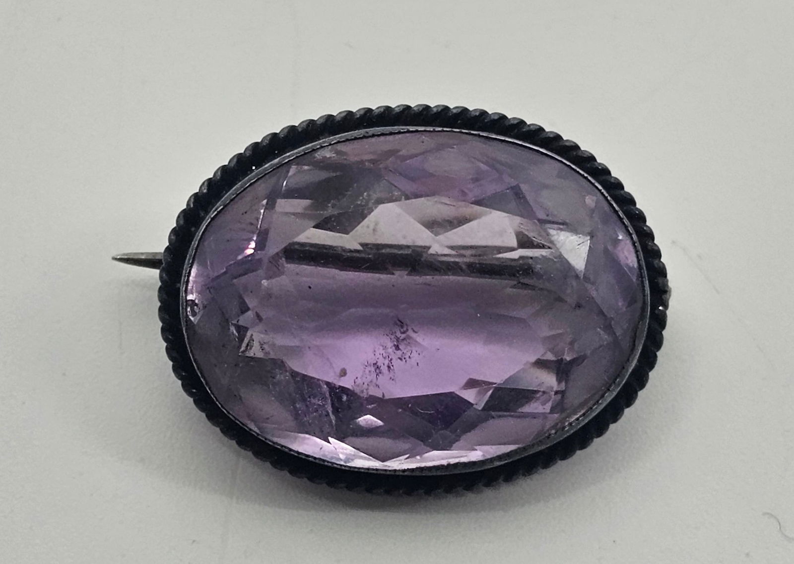 Antique Sterling Silver Brooch set with large blue stone (1 of 5)