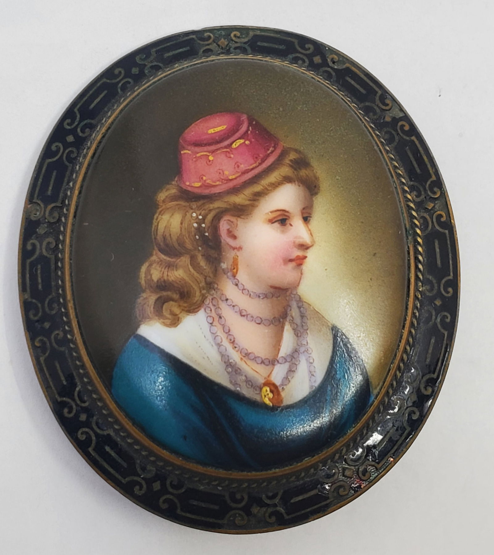 Antique Bronze Enameled Hand Painted Miniature Brooch (1 of 3)