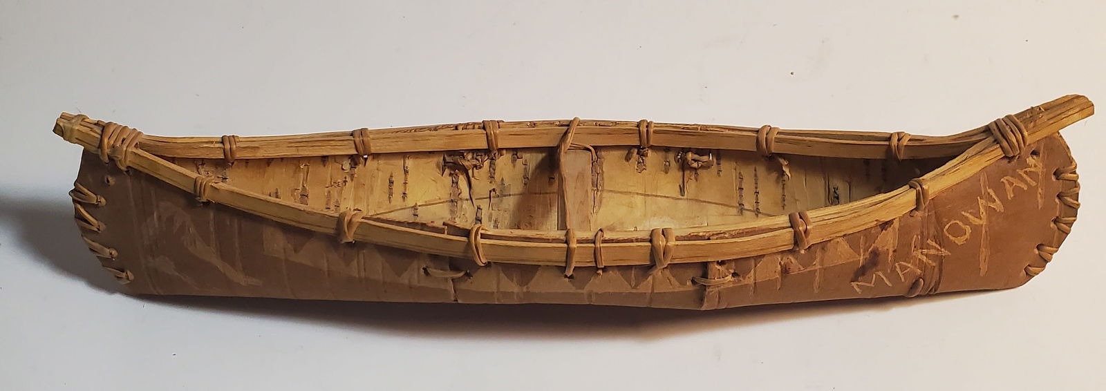 Vintage Indigenous Model Birchbark Canoe, Signed (1 of 5)