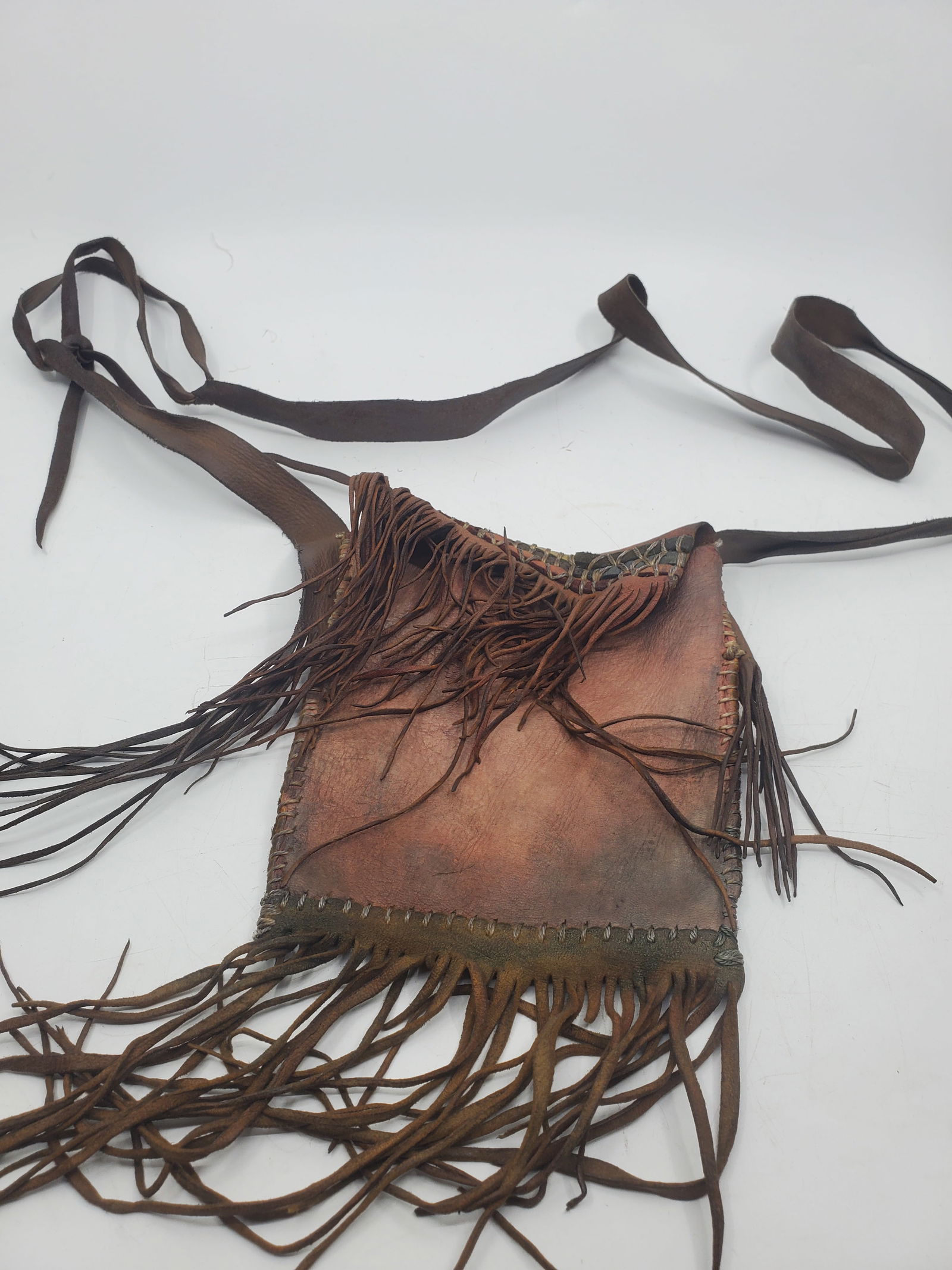 Vintage First Nations Fringed Leather Small Shoulder Bag (1 of 4)
