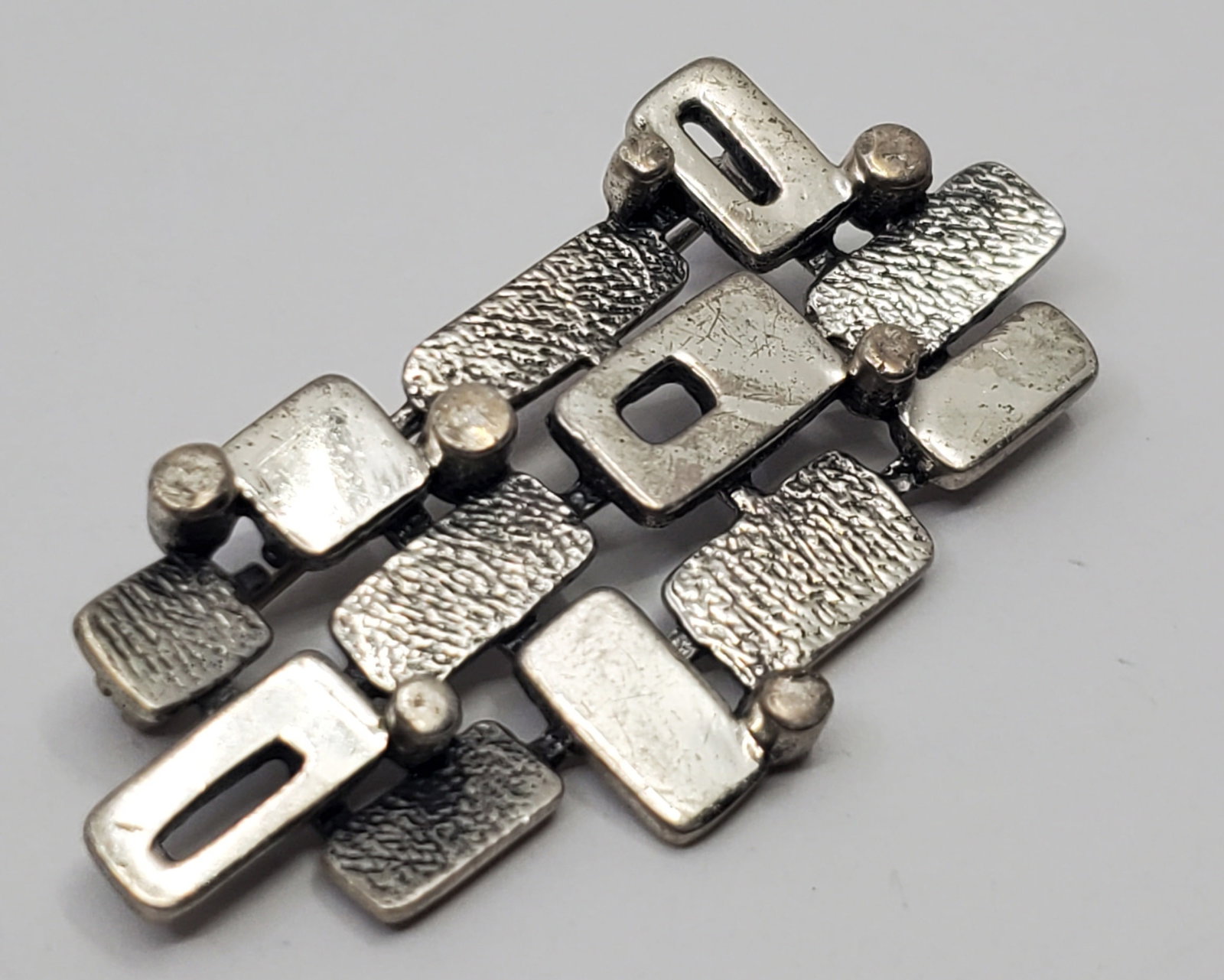 Scandinavian, HRAS, 830 Brutalist Modernist Brooch: 830 Silver Brooch, marked on the back 830S HRAS 2" x 1" Weight: 9,6 g