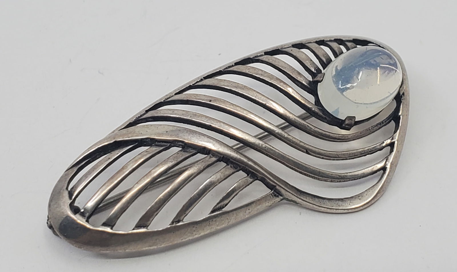 Scandinavian 835 Silver Brooch set with Moon Stone Signed (1 of 6)