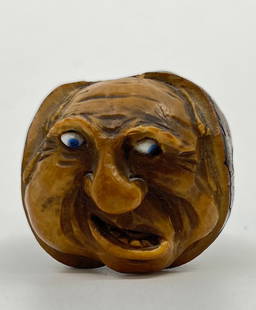 Carved Wooden Corkscrew Folk Art: Depicting a man face 5 1/2"