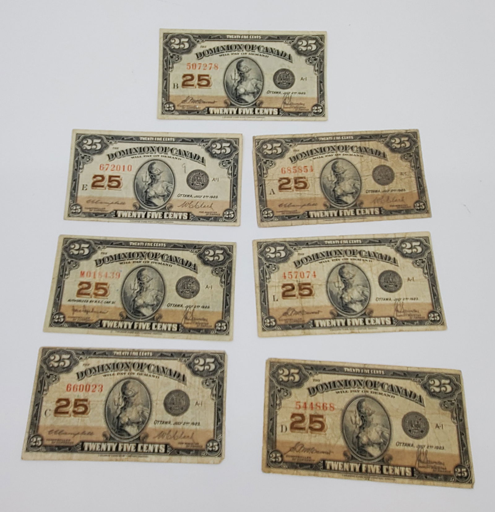Set of 7 X Canada 25 Cents Paper Money (1 of 2)
