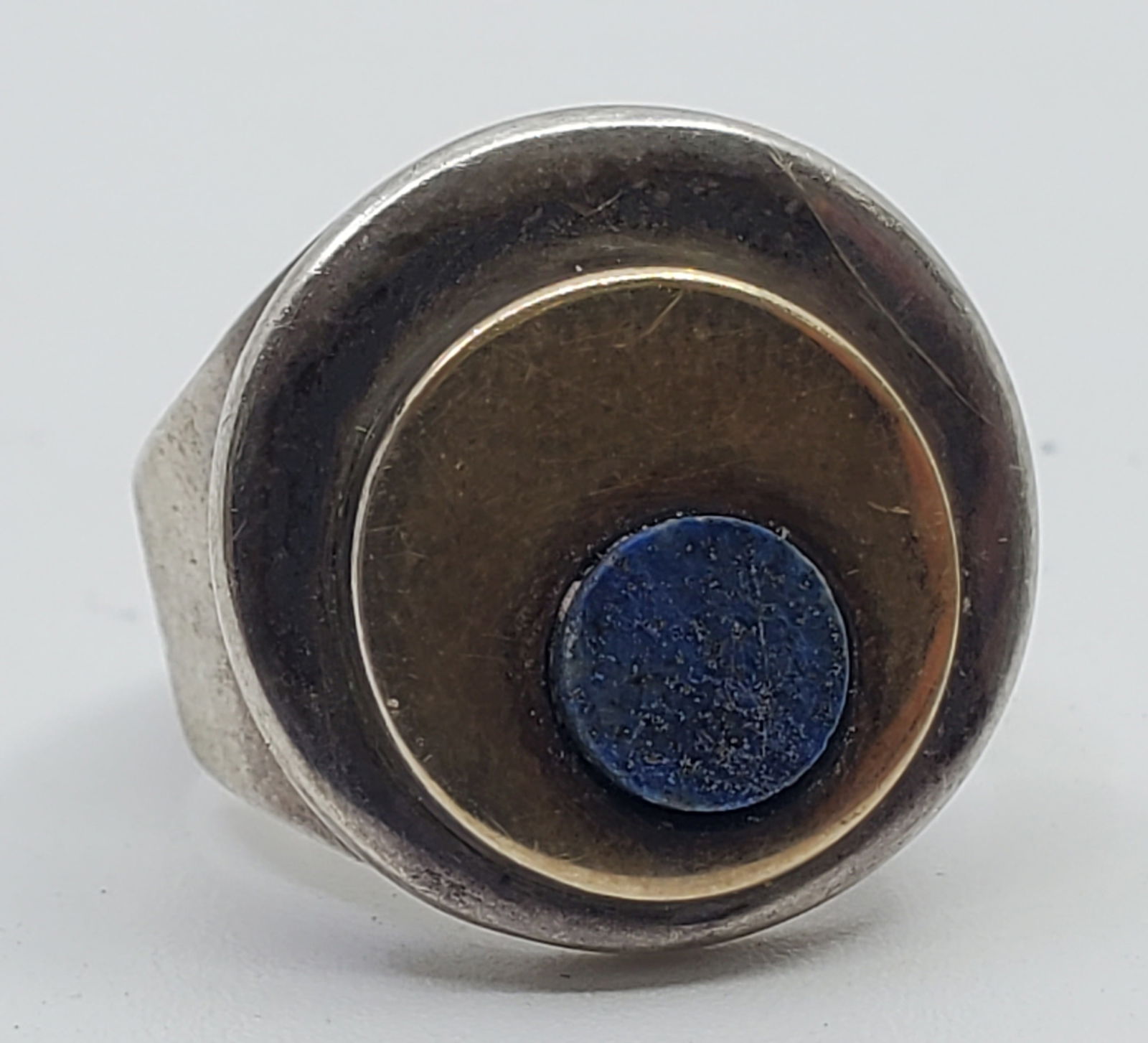 Modernist Sterling Silver and 10KT Gold Lapis Lazuli Ring (1 of 7)