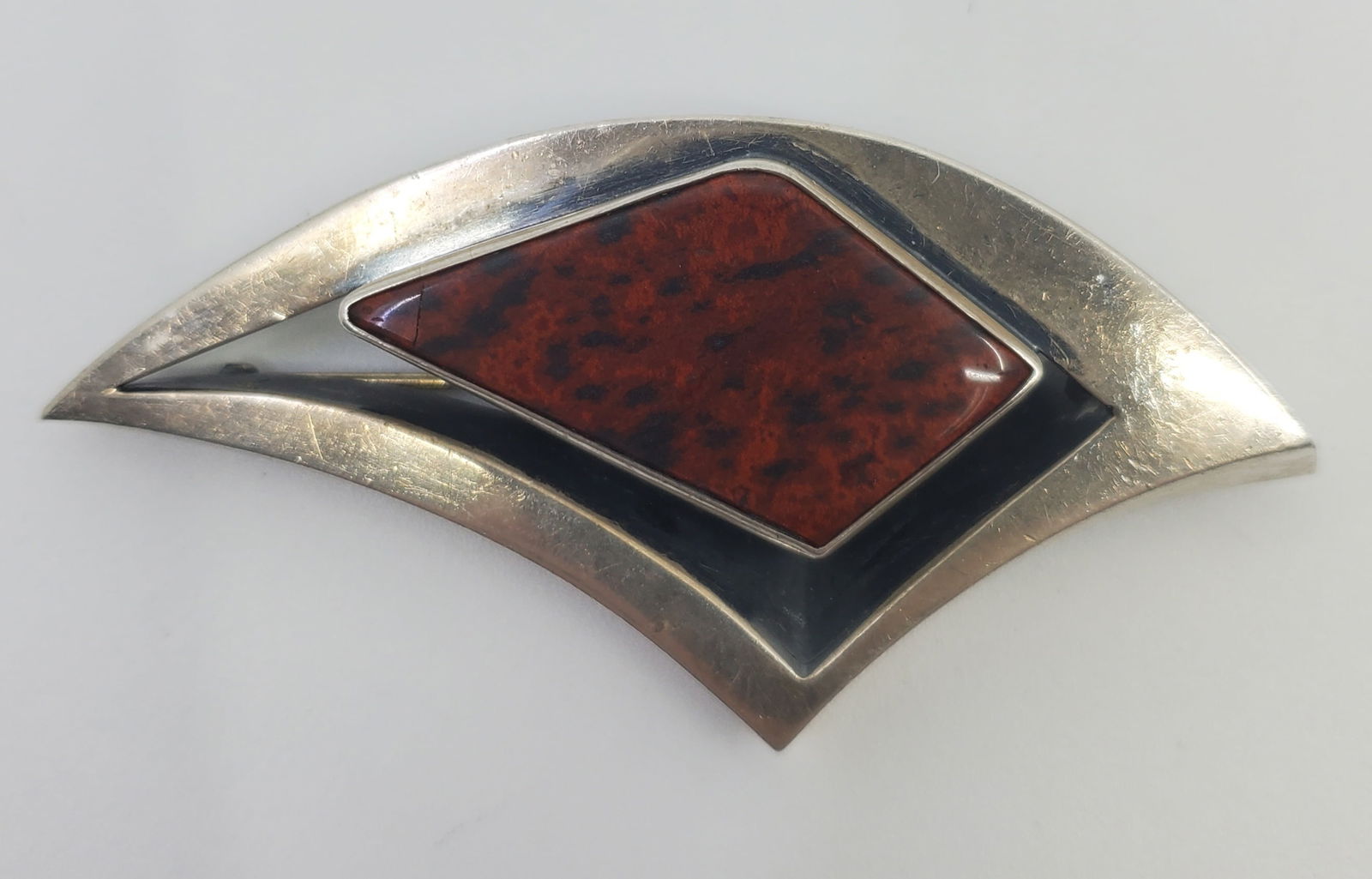 Georges Delrue (1920-2010) Canadian Modernist Sterling Silver Brooch Set with an Red Opal (1 of 4)