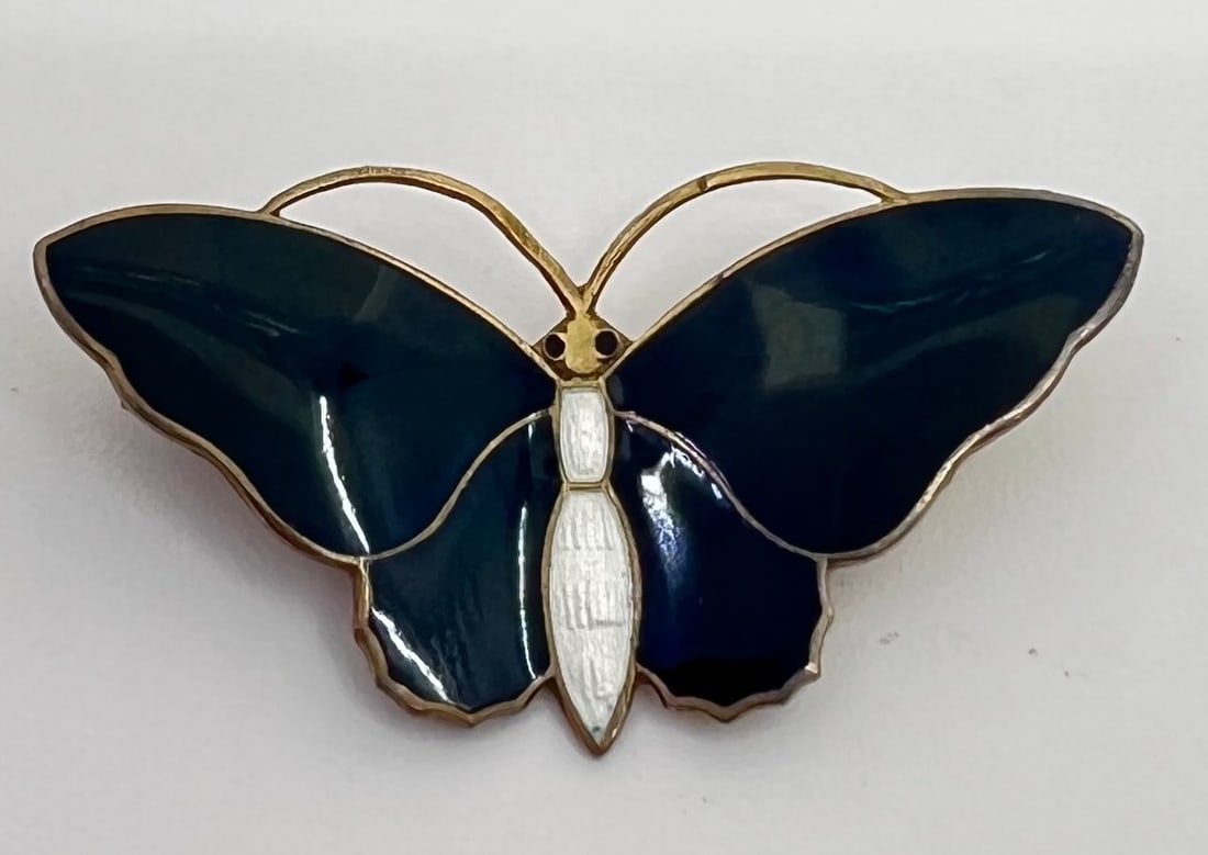 Aksel Holmsen, Norwegian, Sterling Silver Enameled Butterfly Brooch: Sterling Silver Enameled Butterfly Brooch, marked on the back 1 3/4" x 1"Weight: 7,9 g