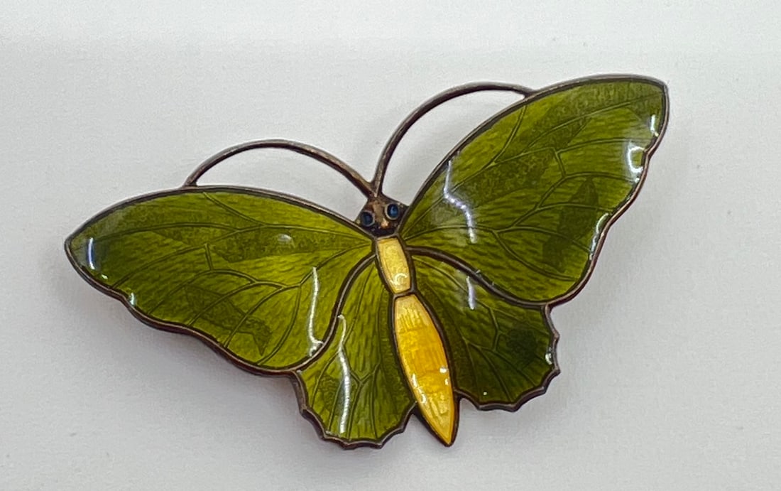 Aksel Holmsen, Norwegian, Sterling Silver Enameled Butterfly Brooch: Sterling Silver Enameled Butterfly Brooch, marked on the back 1 3/4" x 1"Weight: 8,2 g
