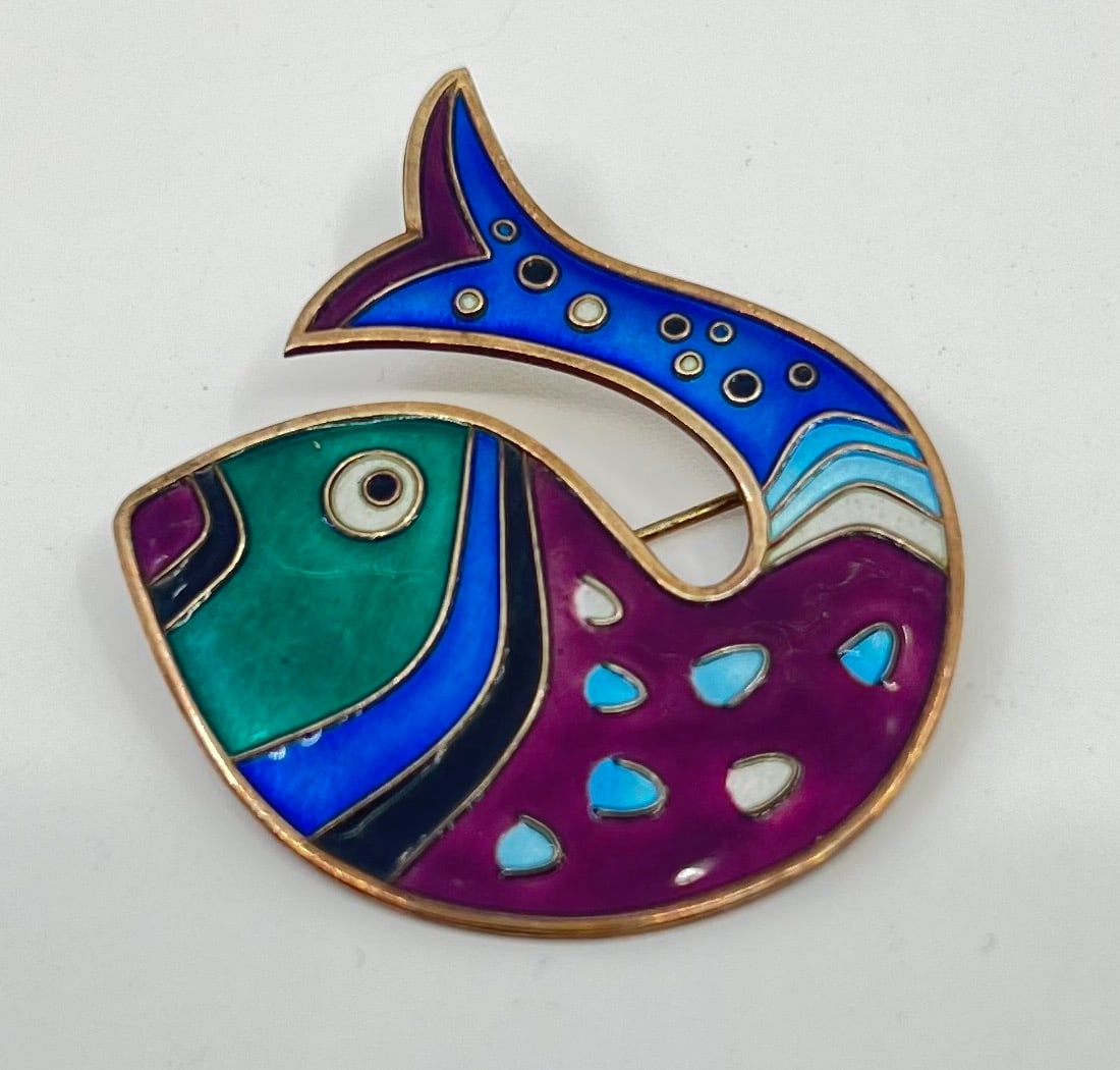David Andersen, Norwegian, Modernist Fish Enameled Brooch (1 of 3)