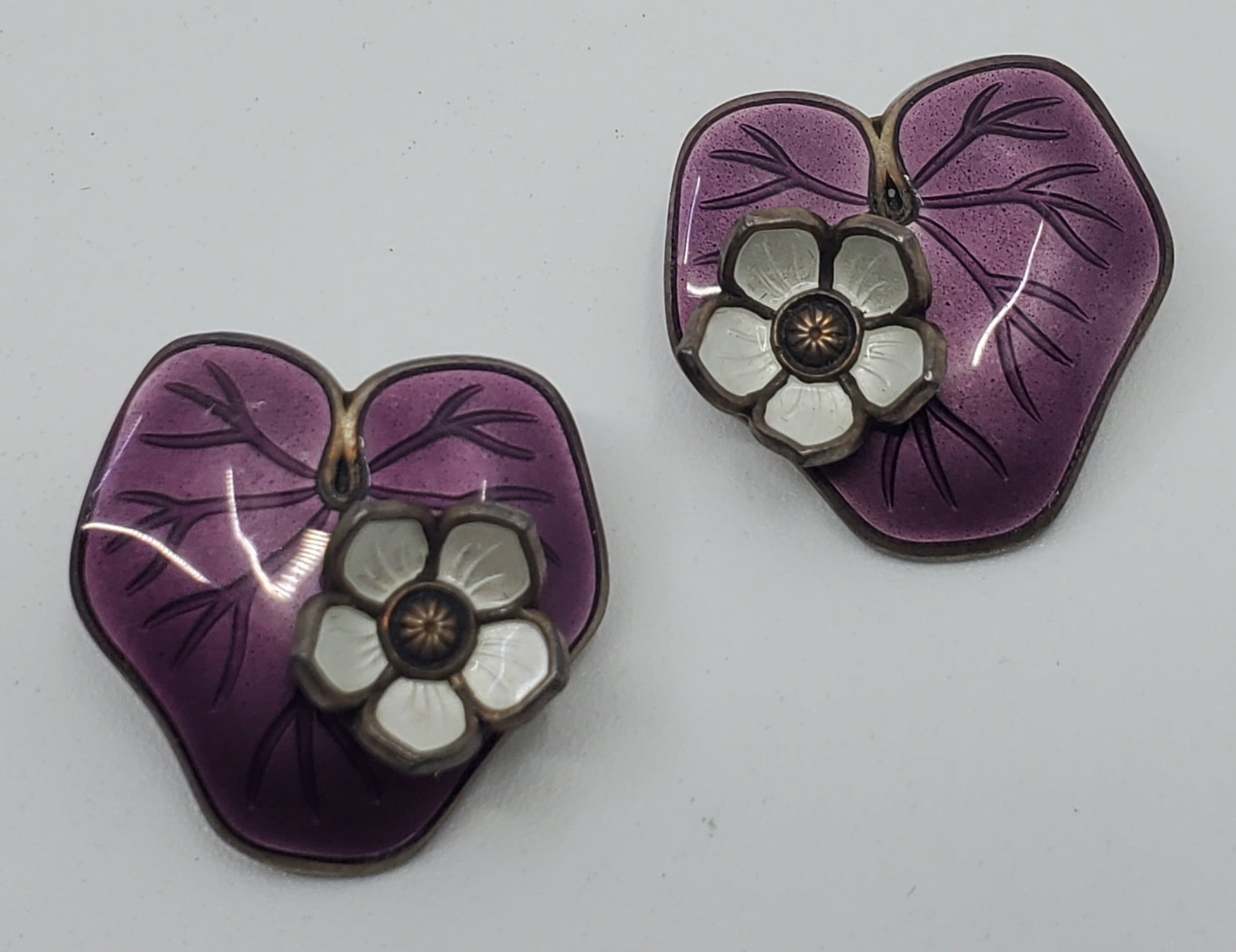 David Andersen, Norwegian, Enameled Flowers Sterling Silver Earrings (1 of 4)