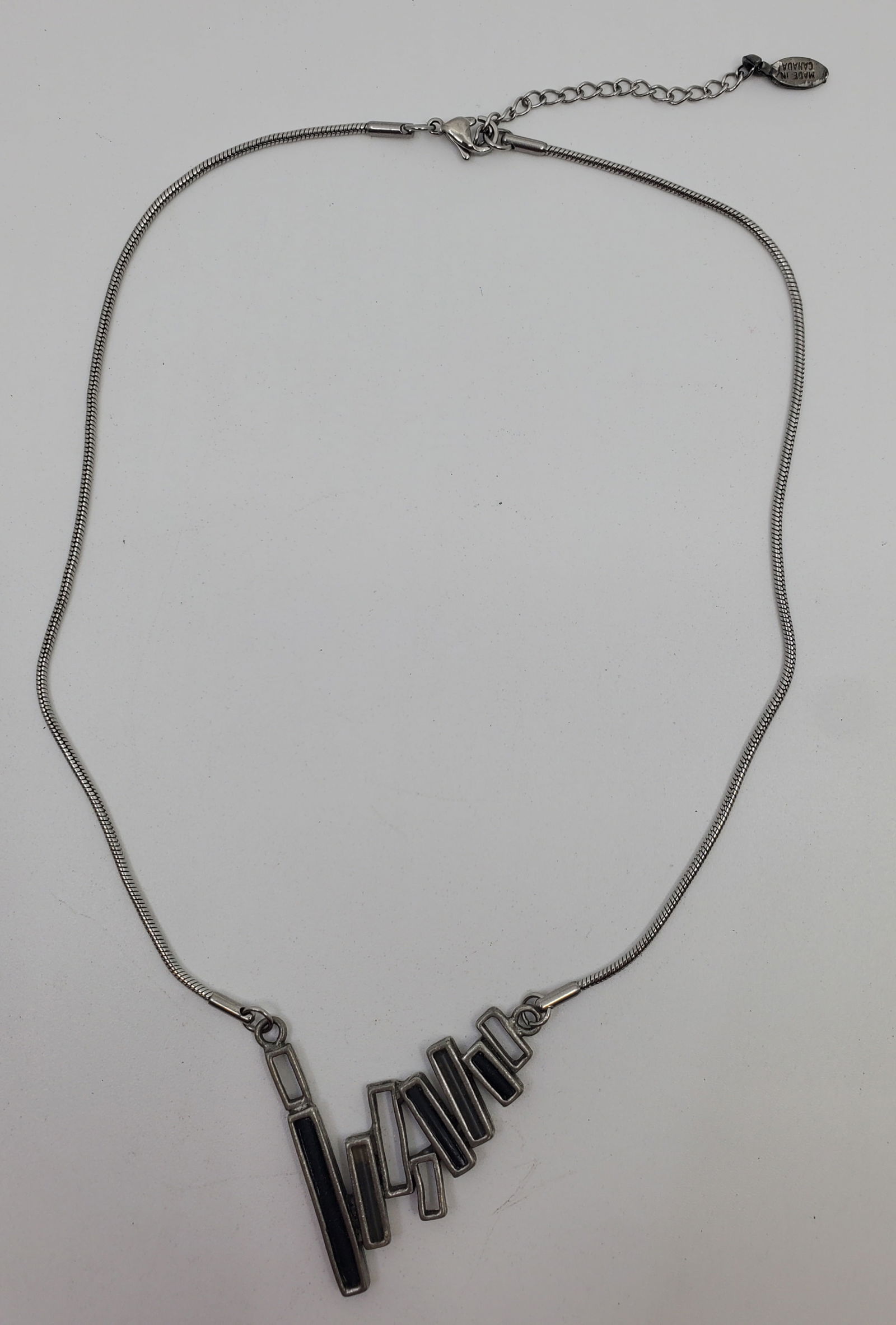 Sonia Ferland, Osmose, Modernist Canadian Pendant Necklace: Pewter Modernist Pendant Necklace, signed near the clasp Osmose, Fait au Canada 18"