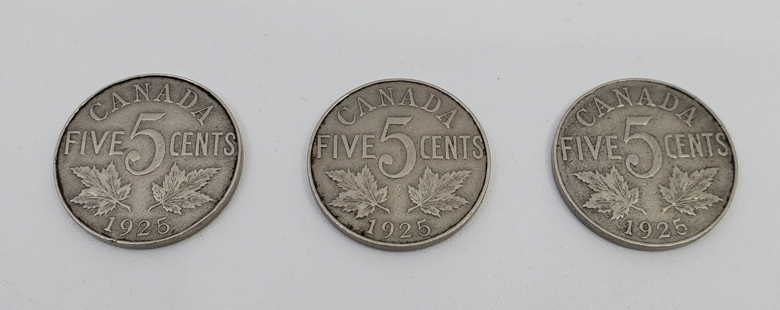 CANADA 3 x 1925 5c Key Date Coins Nice Examples (1 of 2)