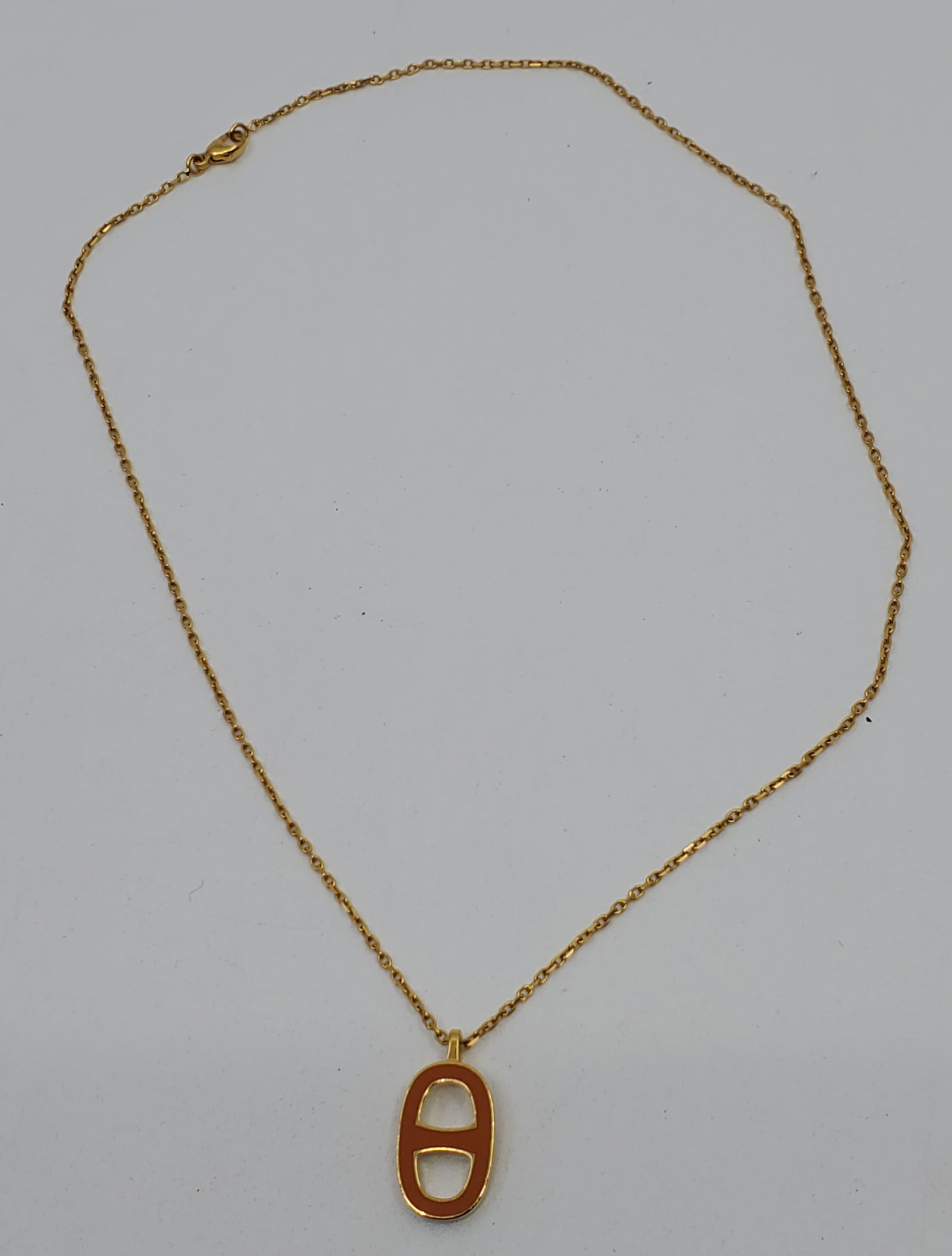 HERMES, Gold Plated Orange Enamel Pendant Necklace (1 of 3)
