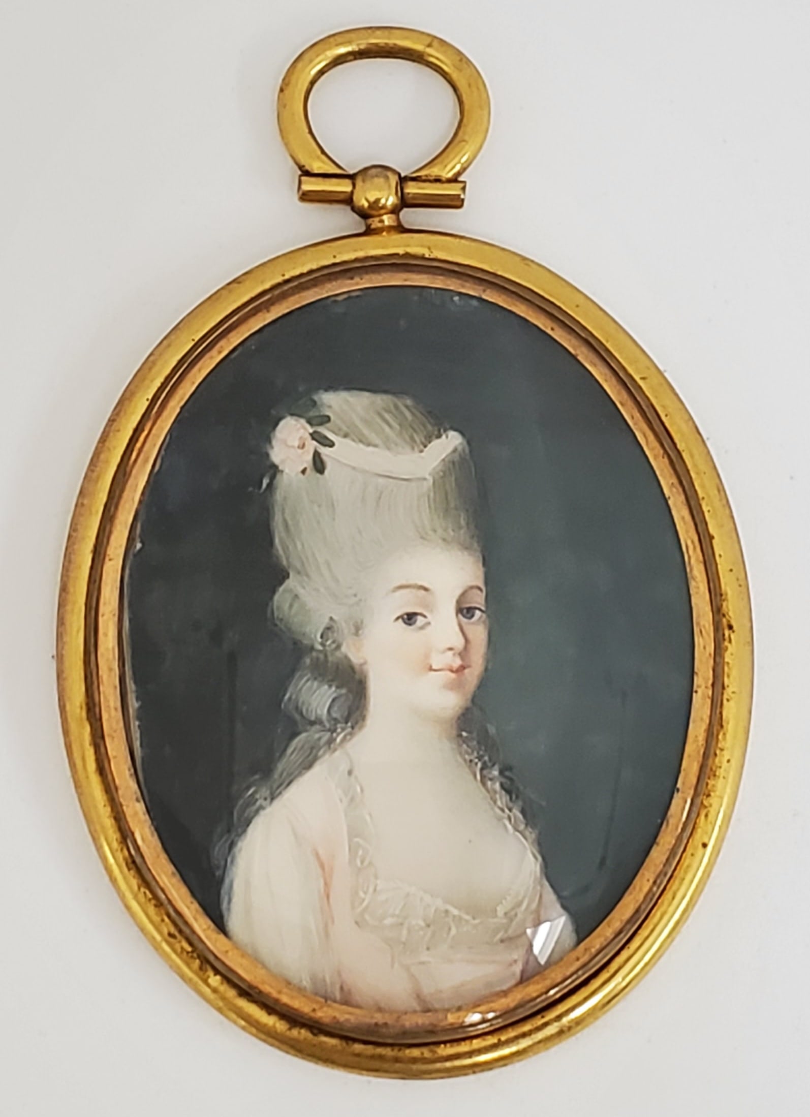 Antique Painted Miniature Lady's Portrait Pendant, Framed (1 of 3)