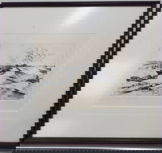 JAMES FOWLER COOPER Etching "Sand, Sea, and Wind": Cooper was an American artist, (1907-1958) This is a restrike etching. The frame measures 14 1/2 x 16 1/2". the etching 5 7/8 x 7 13/16".