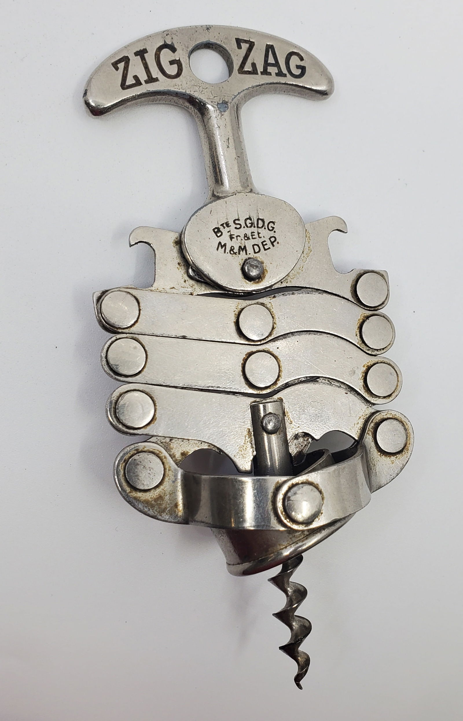 Antique France Metal ZIG ZAG Accordeon Style Cork Screw (1 of 6)