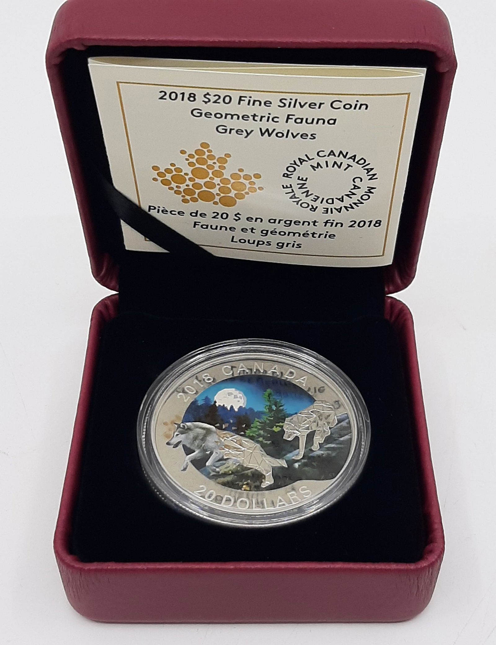 CANADA 2018 $20 Fine Silver Coin Geometri c Fauna - Grey Wolves (1 of 8)
