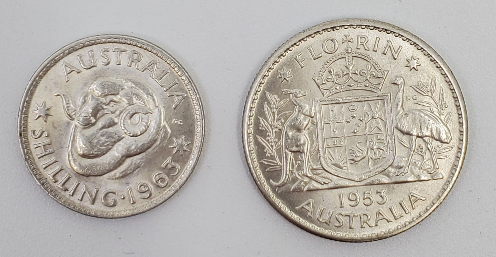 AUSTRALIA 2 BU Silver Coins 1953 Florin and 1963 Shilling (1 of 5)