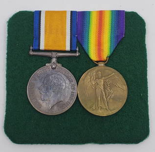 BRITISH EMPIRE WWI Set of 2 Military Medals: Included are the silver War Medal and the bronze Victory Meda. Both are named on the edge as awarded to " 36236 PTE. G. B. Cox R. WAR. R. " Both are in excellent condition, with original ribbons, and