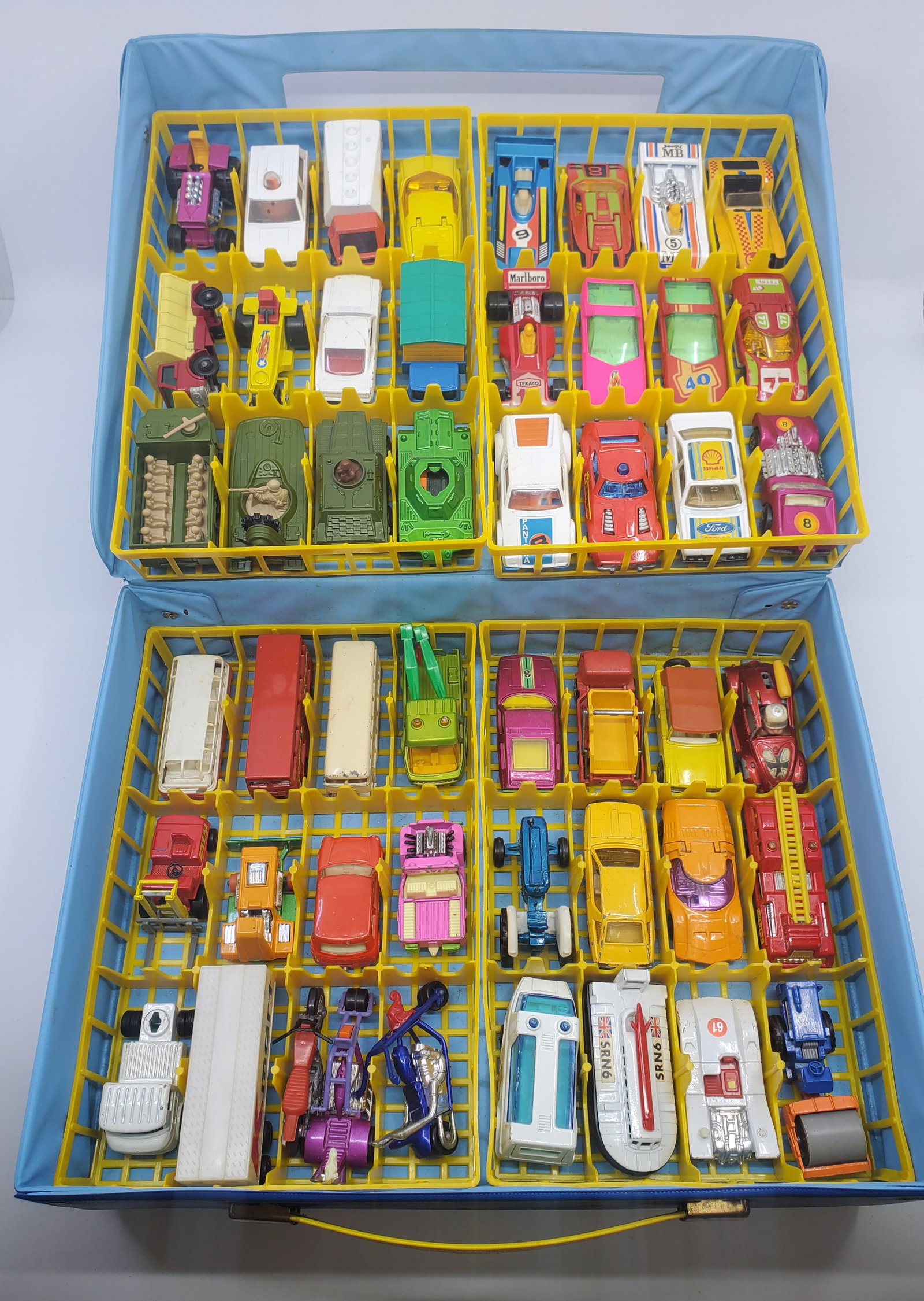 MATCHBOX Carry Case for 48 Models - FULL !!: Most of the 48 toy cars and other vehicles are indeed Matchbox, made in England, but a few are from other companies. Some appear to date from the 1970s-80s.