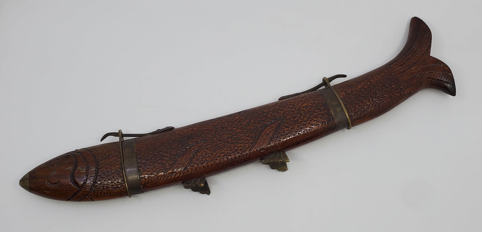 INDIA Hand Made Metal and Wood Knife and Fork in Fish Shaped Case (1 of 6)