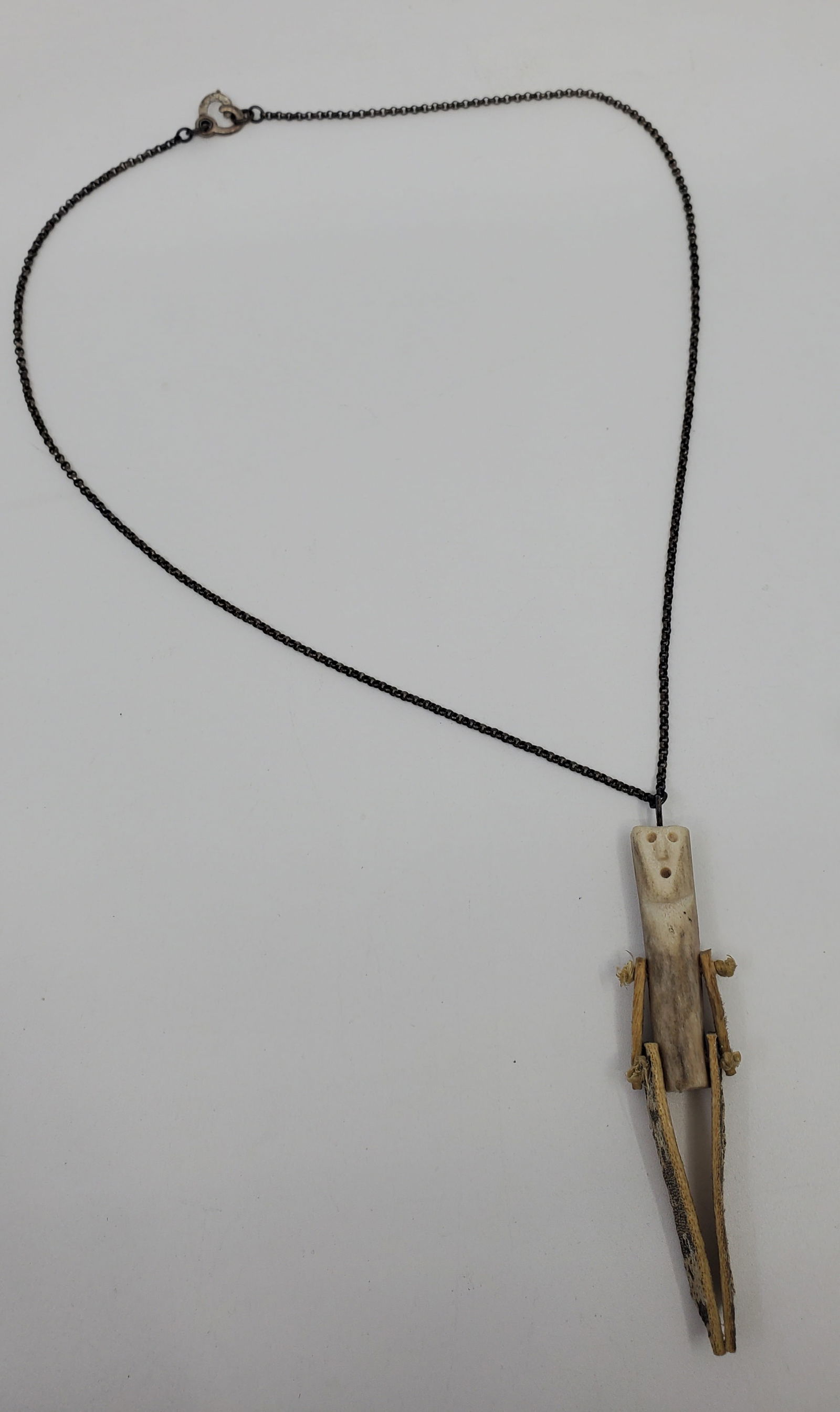Vintage INUIT Carved Antler Pendant, Stylized Person, on Silver Chain. (1 of 6)