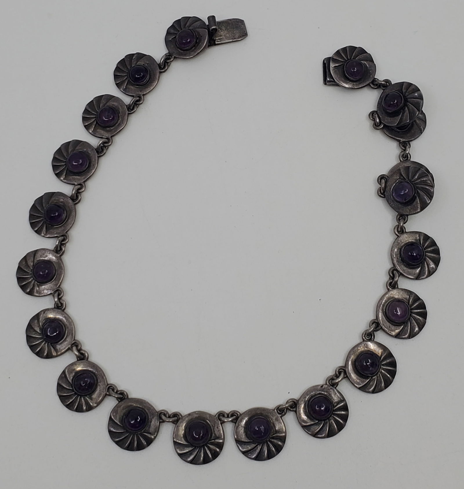 MEXICO  Vintage Sterling Silver Necklace with Cabuchon Amethysts (1 of 5)