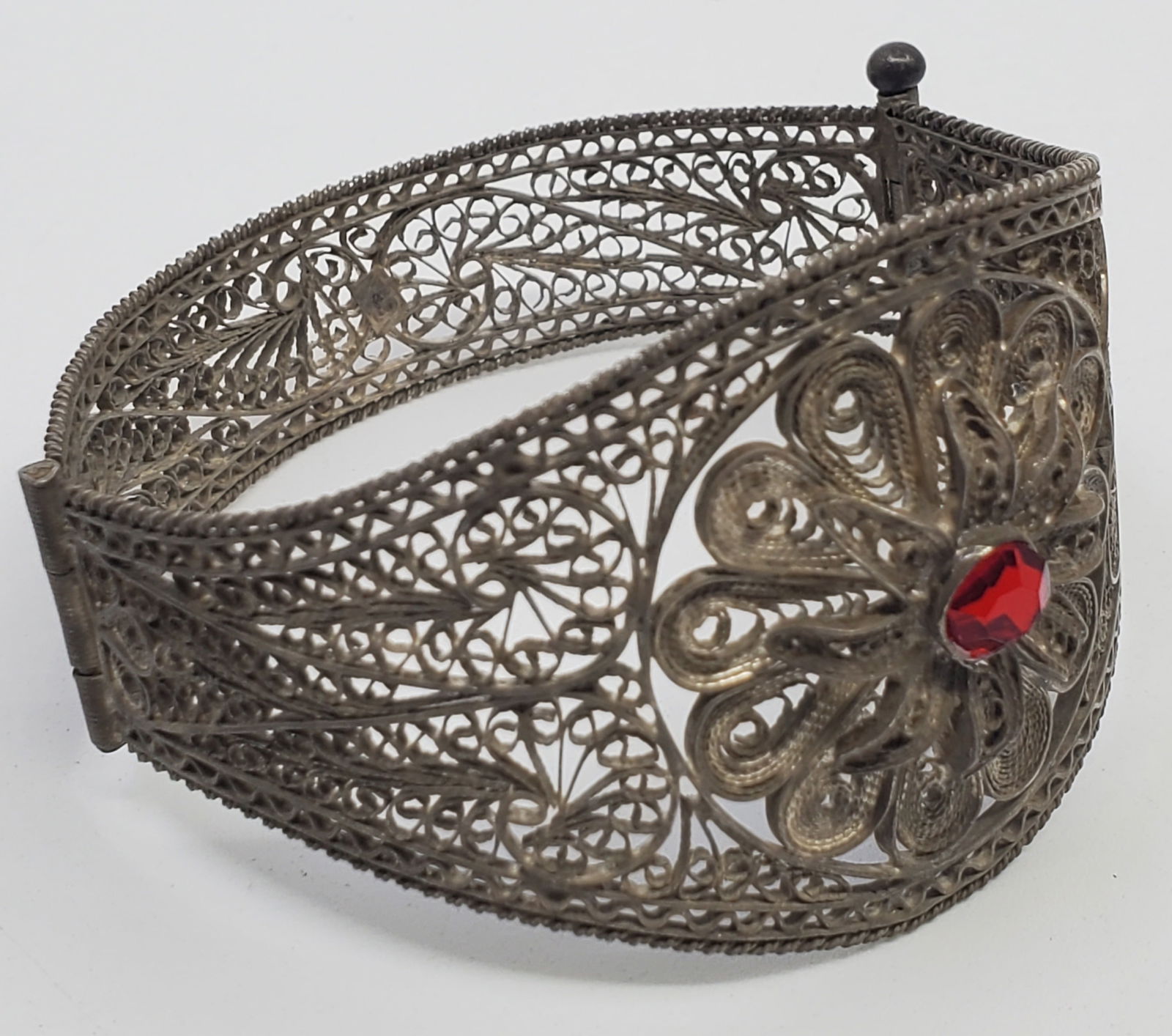 Vintage Handmade Flower Pattern Silver Filagree Bracelet (1 of 6)