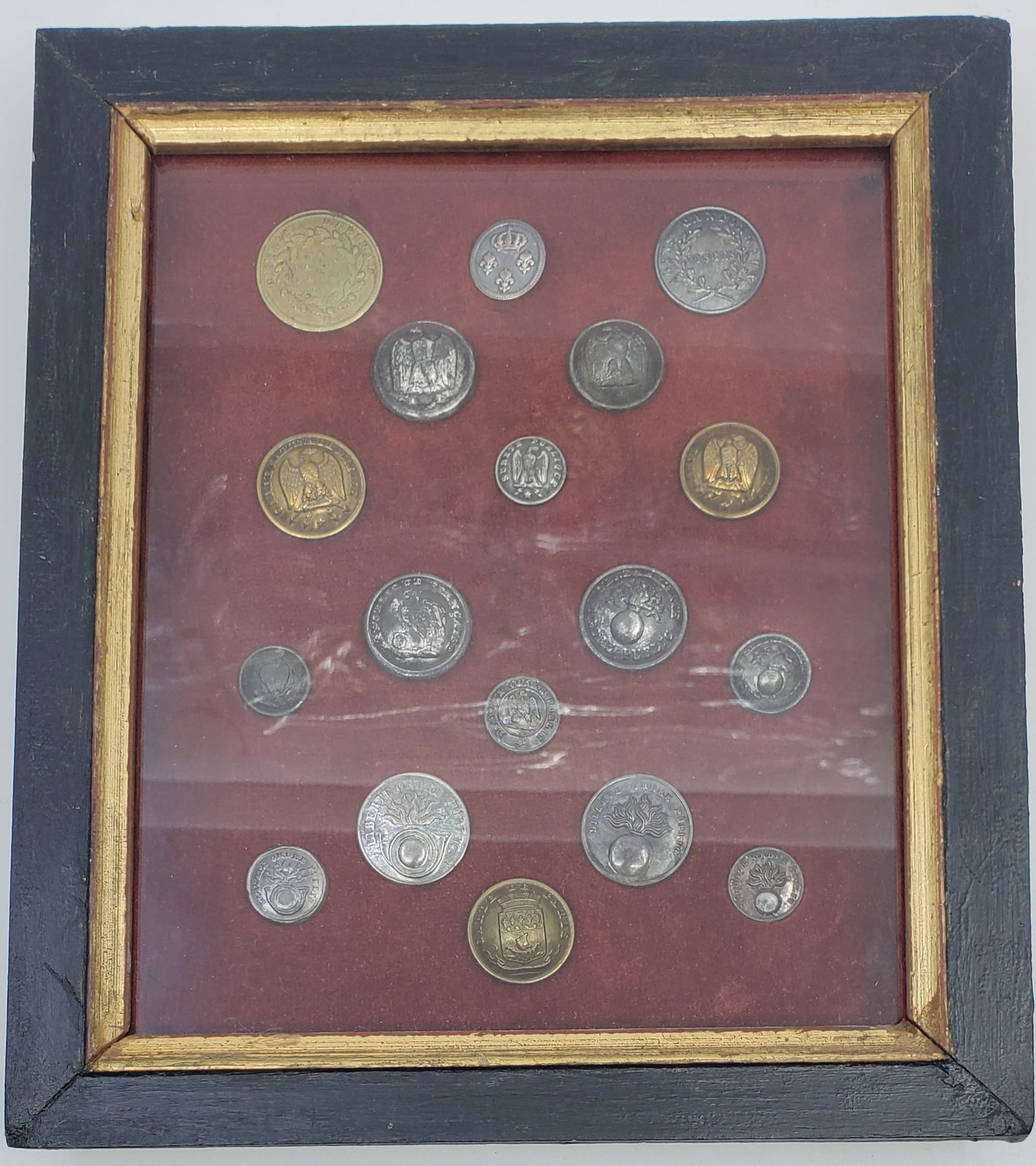 FRANCE Framed Collection of 18 Antique Military and Civil Buttons, Tokens (1 of 5)