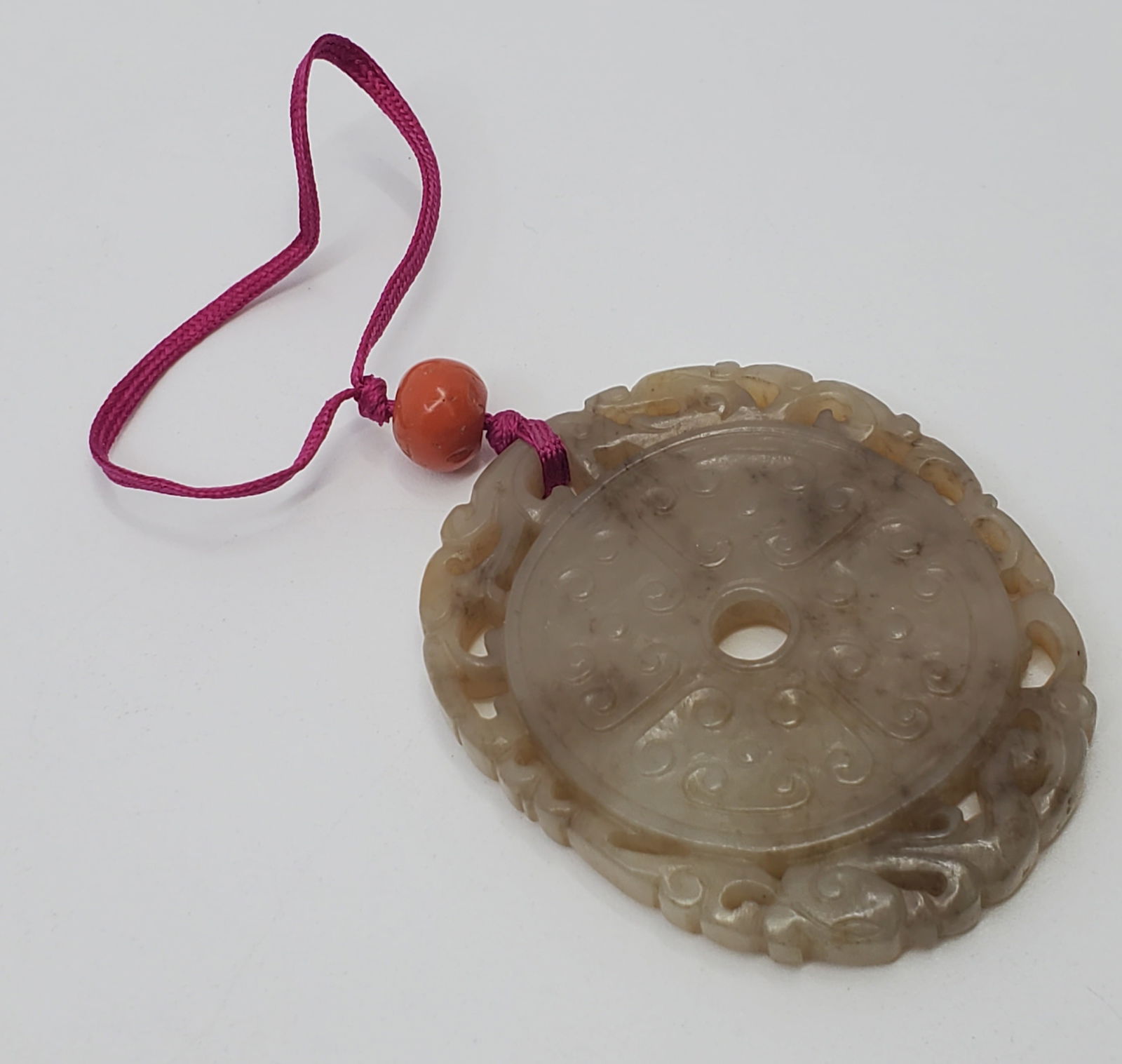 Vintage Chinese Bi Disc Fine Carved Jade Pendant / Amulet (1 of 4)