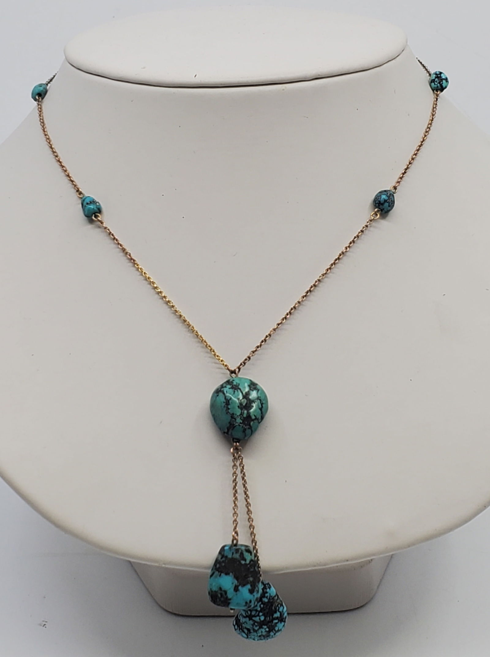 Vintage 9K Gold Necklace with Natural Turquoise Stones (1 of 7)