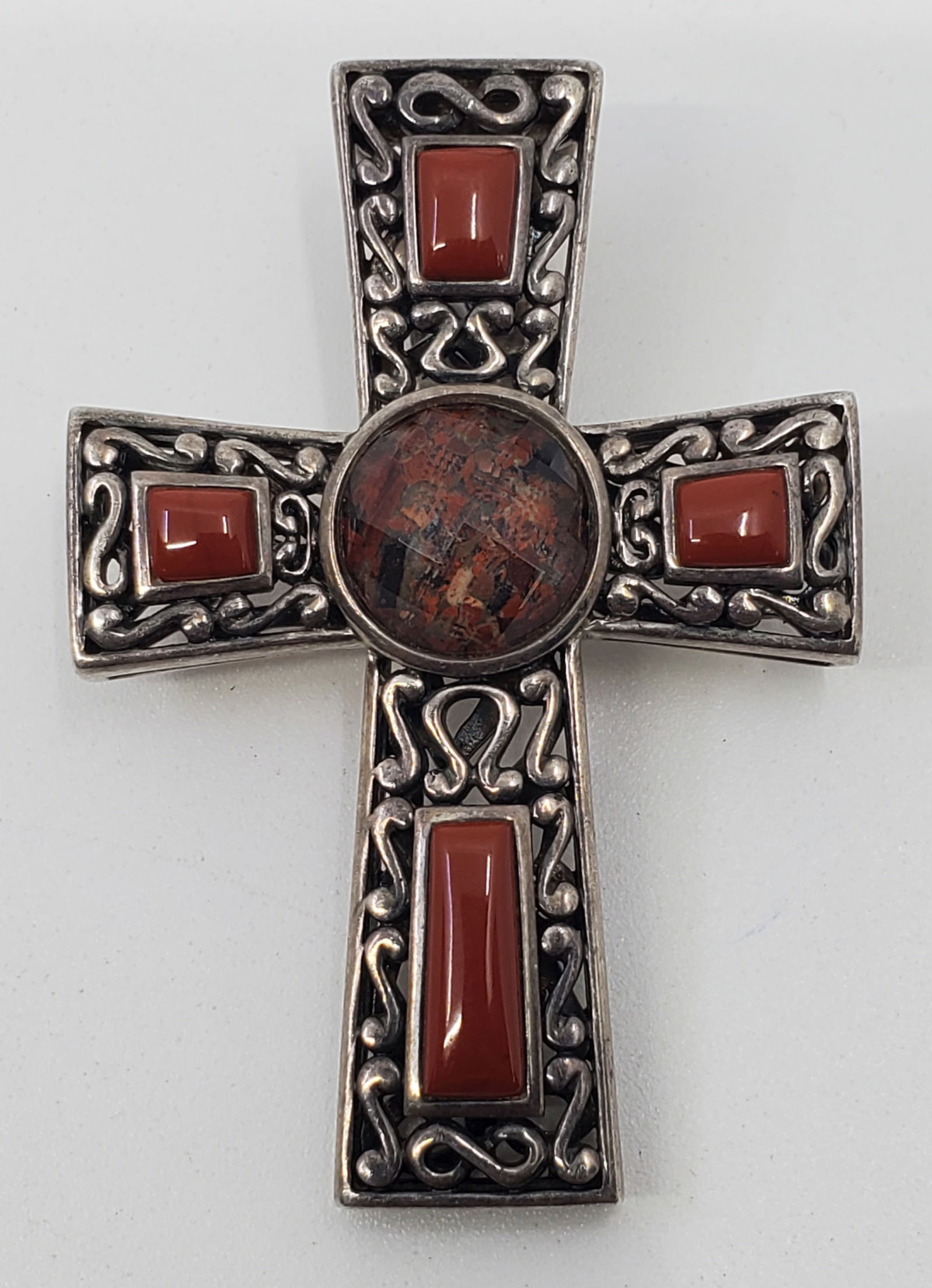 CHINA 925 Silver Cross Pendant with Corals and Crystal (1 of 5)