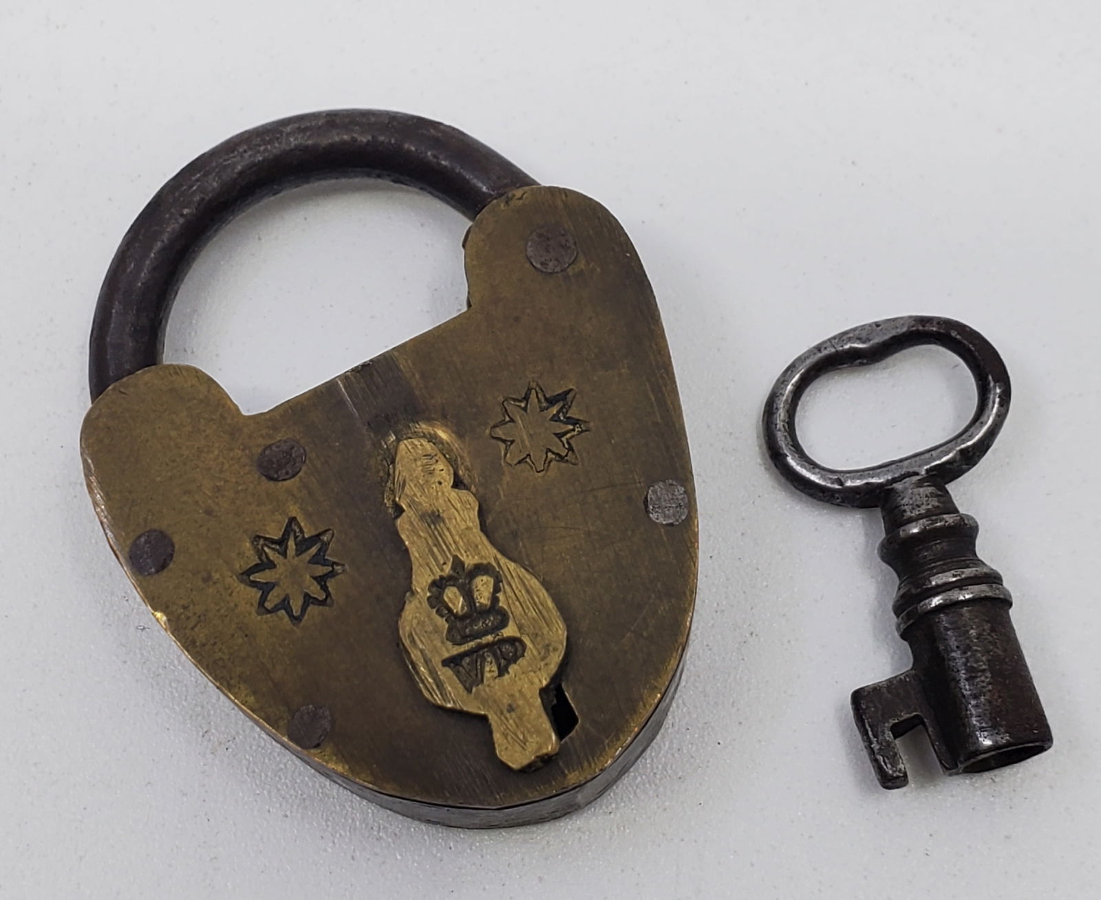 Antique Brass Lock with Key VR Crown Stamp. (1 of 5)