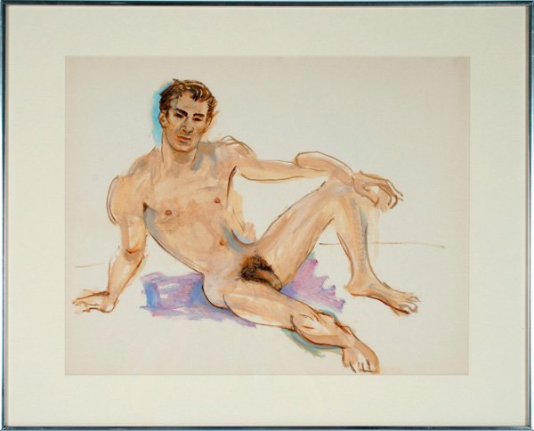 Emlen Etting, Untitled: Emlen Etting (American, 1905-1993) Untitled, gouache on paper, 17-3/4 x 23 inches (sight), in four-ply rag mat under Plexiglas in metal sectional frame. Provenance: Private Collection, Narberth, Penns