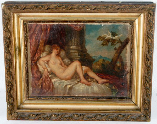 Jeremiah Wilson, After Titian's Venus: Jeremiah Wilson (American, 1824-1899) After Titian's Venus, 1859, oil on board, titled, dated, signed on verso "After Titian's Venus in the Academie de Belle Arte, Venice, Italy / June 1859 / by Jerem