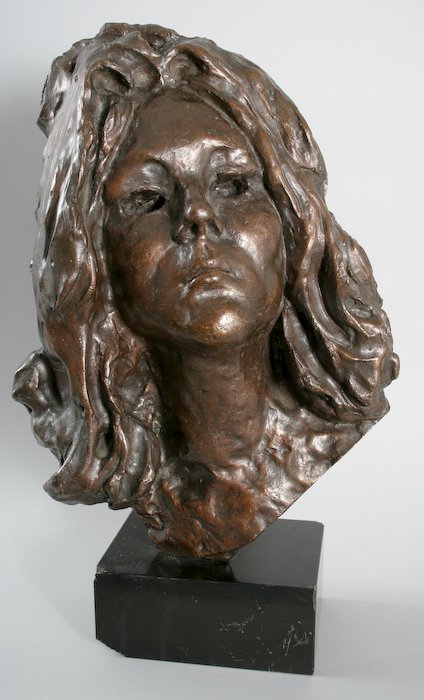 William A. Redgrave, Diana Rigg: William A. Redgrave (British, 1903-1986) Diana Rigg (Portrait), 1972, bronze, signed and numbered "Redgrave / 3/5", 17 x 12 x 5-1/4 inches, 3 x 7 x 5 inches (black stone base), Foundry: Art Bronze Fou