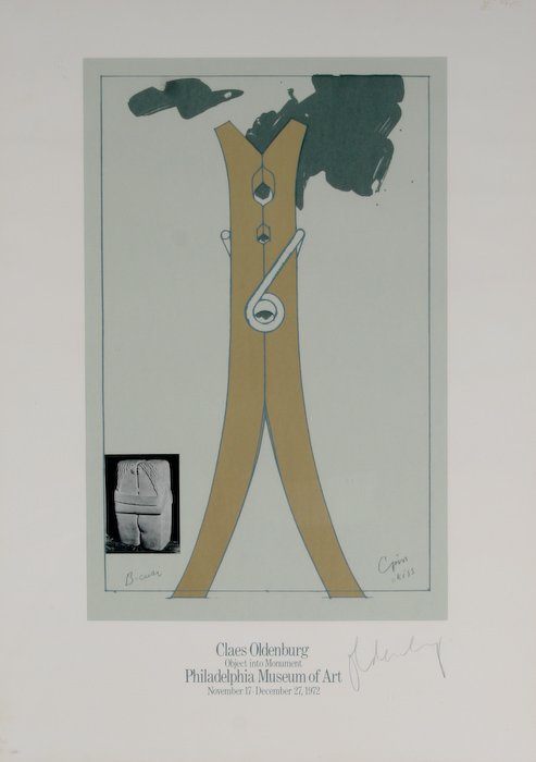 Claes Oldenburg, 'Object into Monument' Poster: Claes Oldenburg (American, b. 1929) 'Object into Monument' Poster, lithograph, signed lower right recto "Oldenburg", 30 x 21-1/2 inches (sheet), Plexibox frame.