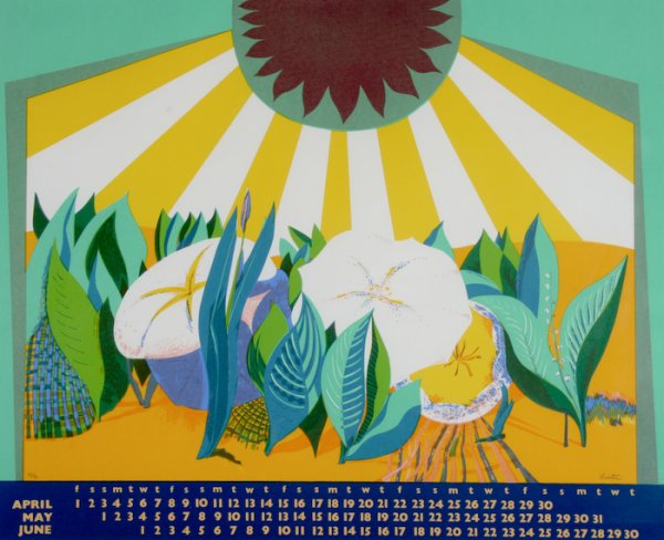 Peter Lister, Four Seasons - 1 of 4: Peter Lister (20th Century) Four Seasons - 1 of 4, 1974, screenprint in colors, numbered and signed lower recto "15/90 Lister",22 x 27 inches (sheet), under glass in metal sectional frame. Provenance: