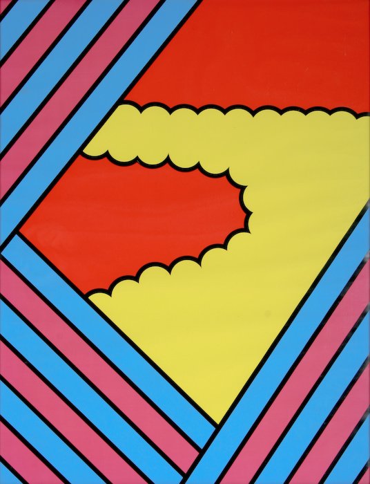 Nicholas Krushenick, Untitled: Nicholas Krushenick (American, 1929-1999) Untitled, screenprint in colors, 25-1/4 x 19-1/4 inches, under glass in metal sectional frame. Provenance: Meil Brother's Gallery, Miami Beach; ARCO Chemical