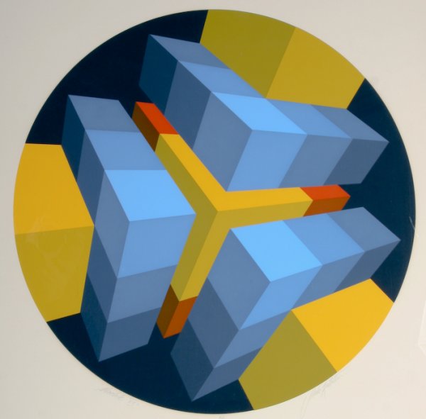 Marko Spalatin, Module XX: Marko Spalatin (American, b. 1945) Module XX, 1974, screenprint in colors, titled, numbered and signed along lower margin "Module XX' A.P Marco Spalatin", 30-1/2 x 25-1/4 inches (sheet), under Plexigl