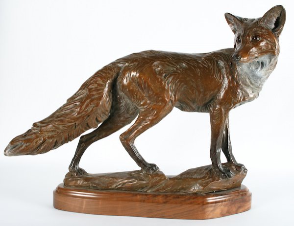 Margery Torrey-Godwin, Red Fox: Margery Torrey-Godwin (American, 20th Century) Red Fox, bronze above a walnut base, 23 x 29 x 12 inches (including base), signed and numbered near base "© M. Torrey-Godwin / 2/35. Provenance: Sommerv