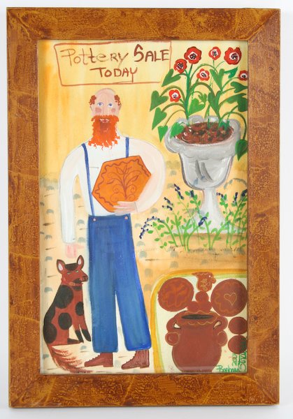 Barbra Strawser, Pair of Folk Art Paintings: Barbra Strawser (American, 20th Century) Pair of Folk Art Paintings: Portrait of Lester Breininger and Interior Scene, watercolors on paper, ranging in size from 10 x 12-3/4 inches to 13 x 8 inches (s