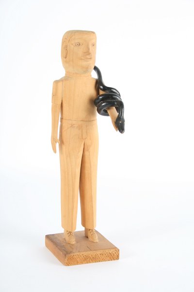 Edgar Tolson, Adam: Edgar Tolson (American, 1904-1984) Adam, polychromed carved wood, 12-3/4 x 4 x 5 inches, signed beneath base "CARVED BY / ED TOLSON / CAMPTON / KY". Provenance: Michael Hall; Janet Fleisher Gallery, P