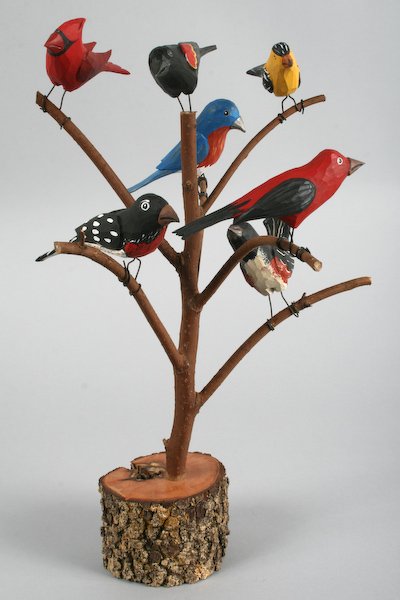 Jonathan Bastian. Folk Art Bird Tree: Jonathan Bastian (American, 20th Century) Folk Art Bird Tree, 2003, polychromed carved wood, 19-1/2 inches (height), signed and dated. Provenance: The Betty Gordon Estate.