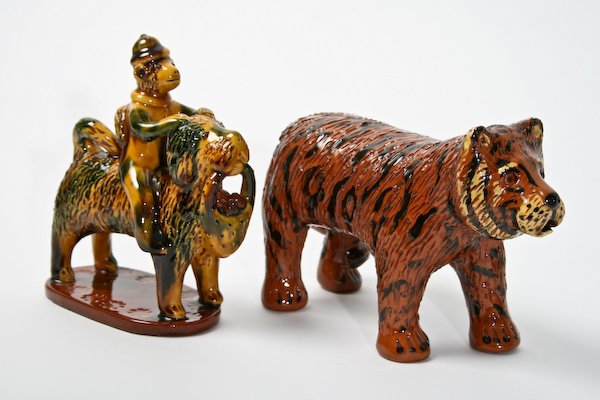 Lester Breininger, Glazed Redware Animal Figurines: Lester Breininger (American, 20th Century) Pair of Pennsylvania German Glazed Redware Animal Figurines, ranging in size from 6 to 7 inches (height), signed and dated (each). Provenance: The Betty Gord