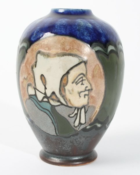 Henriot Quimper, "Odetta" Portrait Vase: Henriot Quimper Glazed Ceramic "Odetta" Portrait Vase, 5 x 3-1/2 x 3-1/2 inches, initialed and inscribed "HB / Quimper / Odetta / V / 452". Provenance: The Betty Gordon Estate.