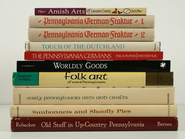 Box Lot of Books: Pennsylvania Folk Art: Ten (10) publications including the following titles: Earl F. Robacker, Old Stuff in Up-Country Pennsylvania. South Brunswick, NJ: A. S. Barnes and Co., 1982. Beatrice B. Garvan & Charles F. Hummel, T