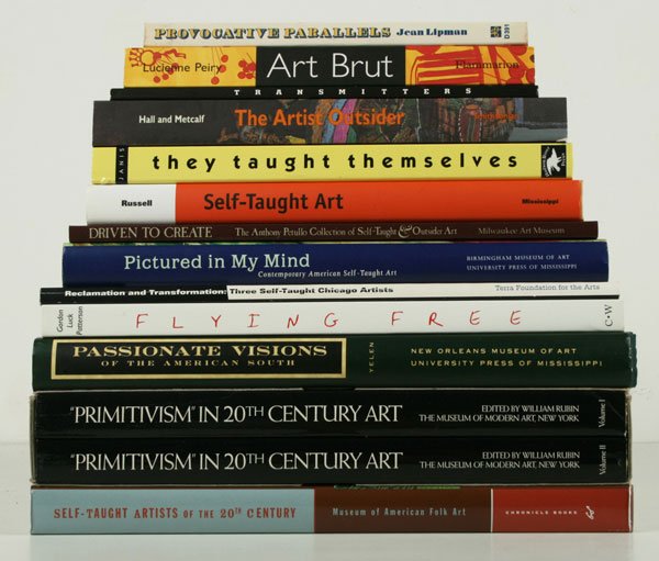 Box Lot of Books: Self-Taught Artists: Fourteen (14) publications including the following titles: Ellin Gordon, Barbara R. Luck, Tom Patterson, Flying Free: Twentieth-Century Self-Taught Art from the Collection of Ellin and Baron Gordon. W