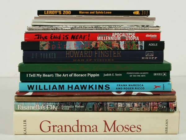 Box Lot of Books: Folk and Primitive Artists: Seventeen (17) publications including the following titles: Warren and Sylvia Lowe, Leroy's Zoo. Montgomery, AL: Black Belt Press, 1997. Queena Stovall Artist of the Blue Ridge Piedmont, Cooperstown, 